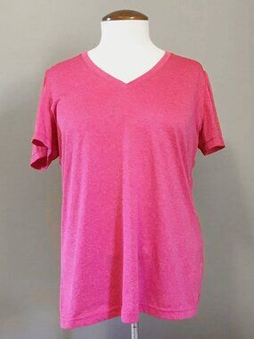 The Authentic T-Shirt Co Bright Pink Heathered V-Neck Tee Soft Basic